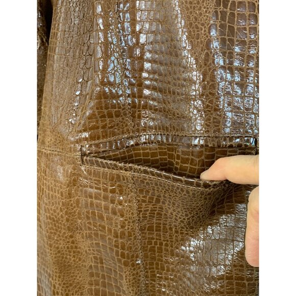 Bradley Bayou Brown Croc-Embossed Shiny Leather Blazer Jacket 2X EUC 8165 - Picture 7 of 10